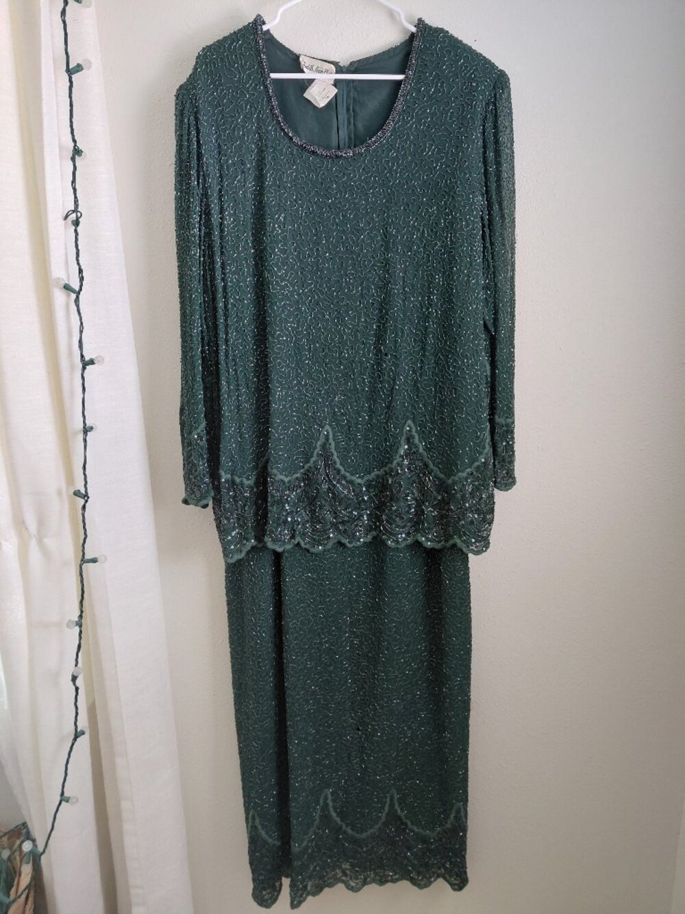 Judith Ann Plus Silk Beaded Forest Green Formal Wedding Dress 1X Flaw
